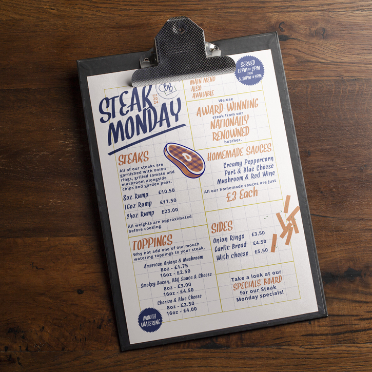 Steak Monday Menu